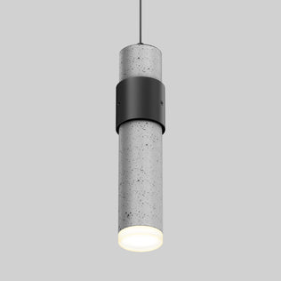 The Artika Barden 1-light LED pendant 5 CCT features a modern cylindrical gray concrete body with a black metal accent and glowing base, suspended against a plain light gray background.