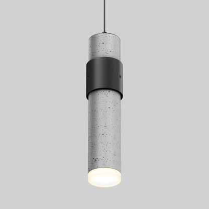 The Artika Barden 1-light LED pendant 5 CCT features a modern cylindrical gray concrete body with a black metal accent and glowing base, suspended against a plain light gray background.