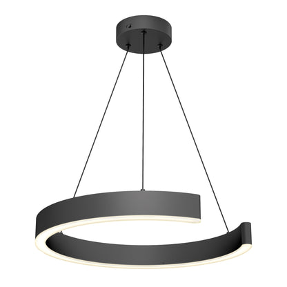 The Artika-CAN-dev Vance modern LED pendant light 3 CCT features a matte black open ring design suspended by three cables, offering 600 lumens from an integrated LED along the inner edge for refined style and brightness.