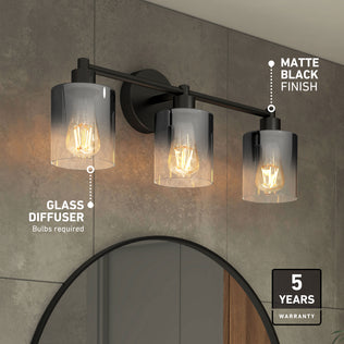 Artika Haze 25-in 3-light LED vanity, matte black, glass diffusers—ideal for bathrooms. Includes 5-year warranty.