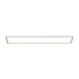 A rectangular, ceiling-mounted LED light fixture with a white frame and a flat, illuminated surface, viewed from below against a plain white background.