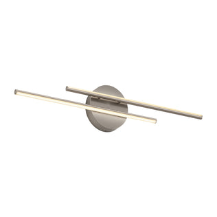 The Artika Cisco modern LED bathroom vanity light 5 CCT features two slim, horizontal bars on a round base, offering adjustable color temperatures—ideal for stylish and customizable bathroom lighting.