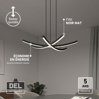 Artika Orly modern LED pendant light 5 CCT with a matte black finish, adjustable height, and energy-efficient lighting.