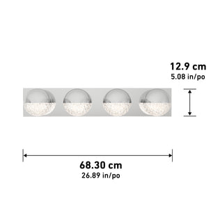 The Artika Carat 27-in (69 cm) Integrated LED Vanity Light Bar features a chrome finish with four half-clear, half-textured glass globes—perfect as a modern bathroom wall sconce or sleek LED vanity light.