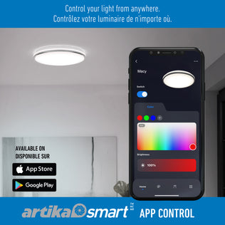 Artika Macy 15" LED RGB WiFi ceiling light: app control for color, brightness, power; Alexa compatible.