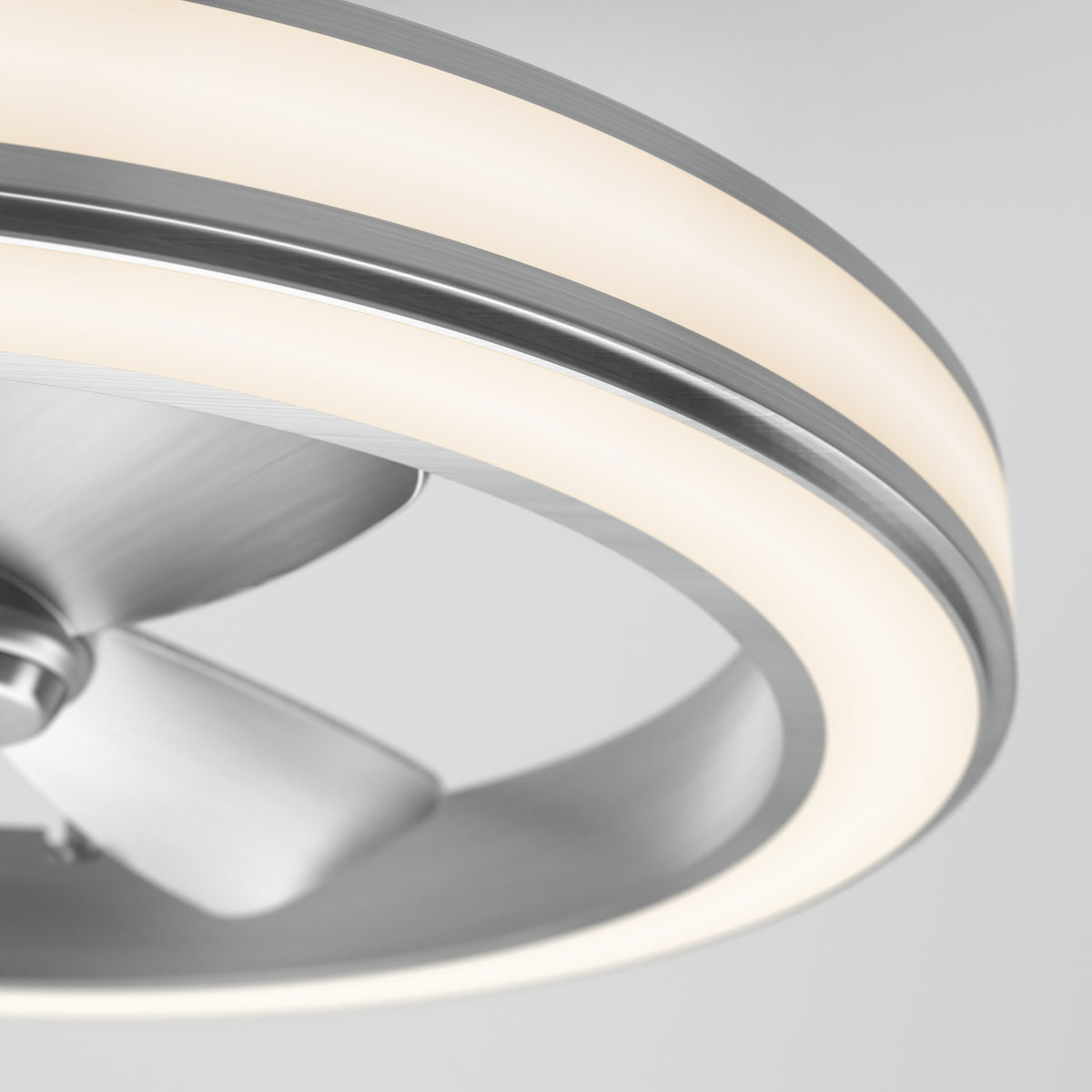 Close-up of the Artika Edwin 25 in. LED modern ceiling fan—features silver blades, 3 speeds, and remote control.