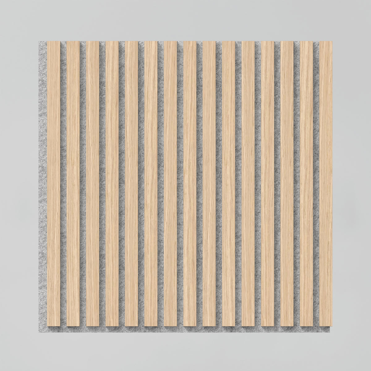 A square panel with alternating vertical light wood slats and dark gray felt strips, creating a striped pattern against a light background.
