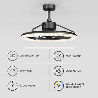 Artika Carat 23" LED Modern Ceiling Fan features a gemstone diffuser, dimmable 2000lm light, remote control, and quiet motor.