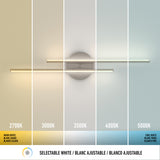 A wall light fixture is shown against a background divided into five sections, each with different white light temperatures: 2700K, 3000K, 3500K, 4000K, and 5000K, ranging from warm to cool shades.