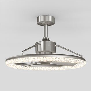 Artika Carat 23" LED modern ceiling fan with remote, featuring a gemstone-cut diffuser and metallic finish against a plain background.