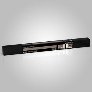 A long, rectangular black Artika box labeled “Sonolok sound-absorbing wall panel kit” features images of a kitchen and living room, suggesting it contains materials for home improvement and acoustic enhancement.