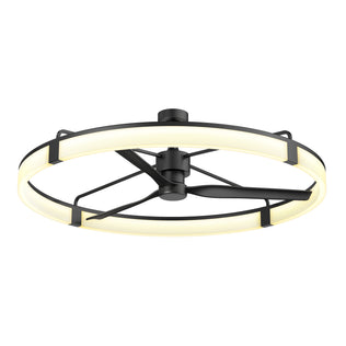 Artika’s Sunnyvale 52 in. LED Ceiling Fan features three blades, a circular LED light, and a sleek black and white design with remote.