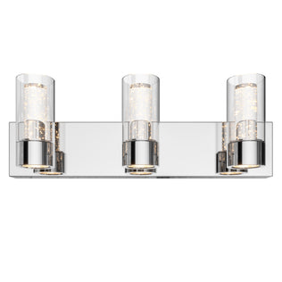 The Artika Essence 3 LED bathroom vanity light features a modern chrome finish and three cylindrical glass shades.
