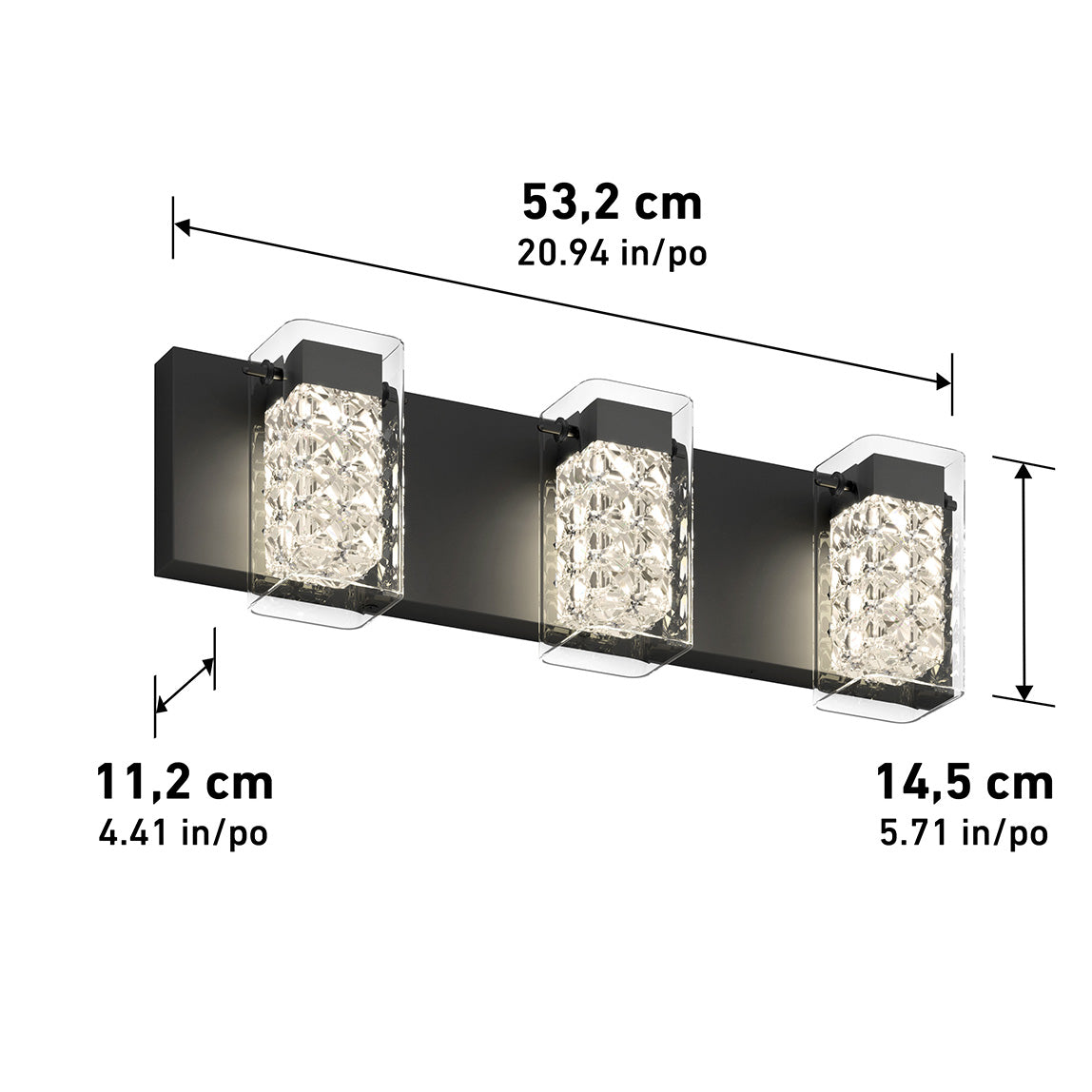 Crystal Cube 21 pulg (53 cm) luminario de vanidad de 3 luces LED moderno 5 TCL para baño