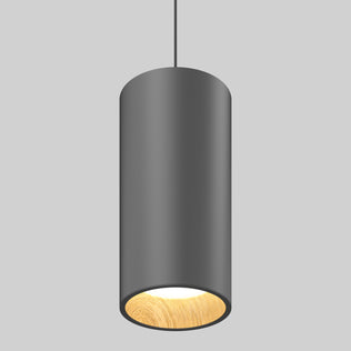 The Artika Alton mini LED pendant light 5 CCT features a modern cylindrical design with a matte black exterior and wood-toned interior, suspended by a thin black cord against a simple gray background.