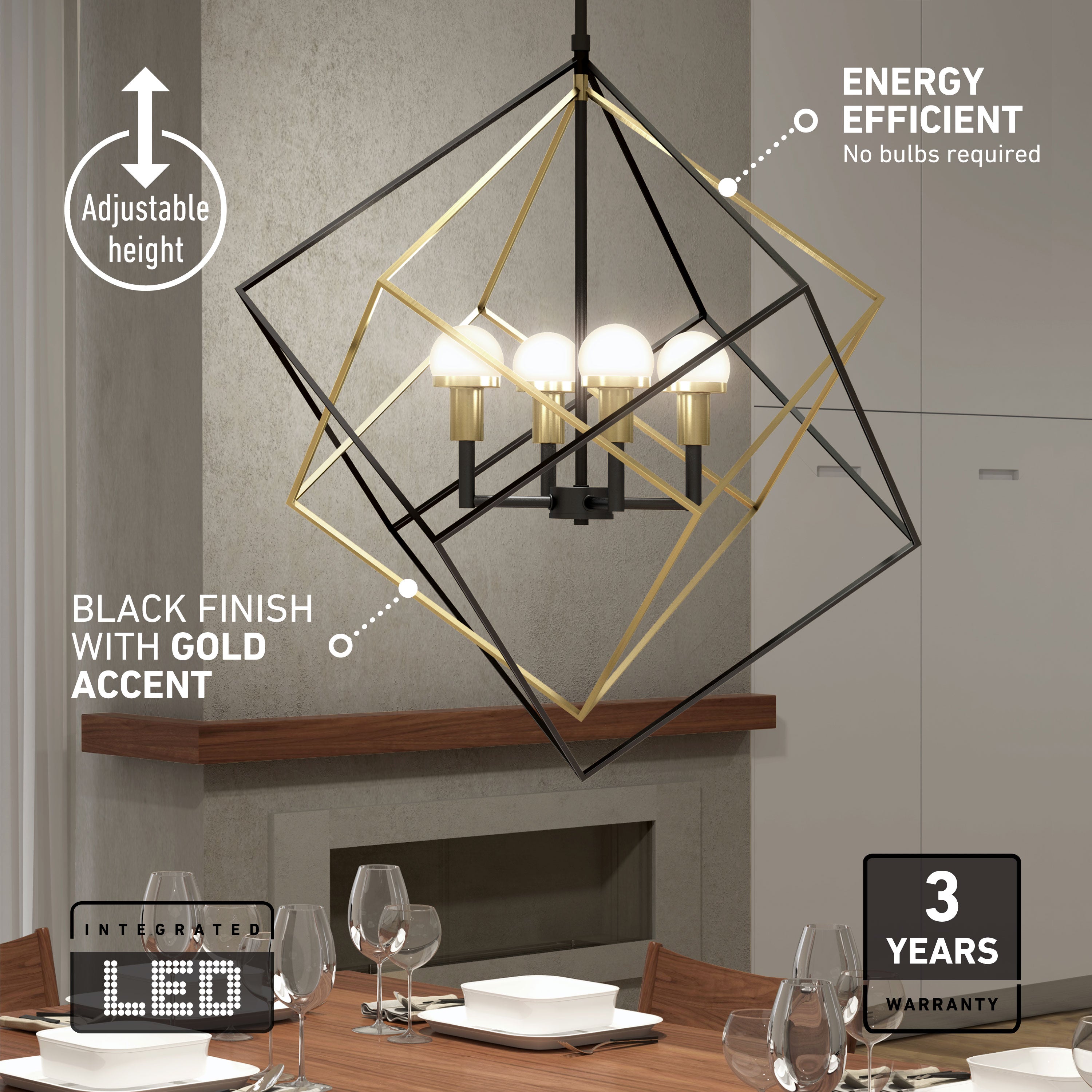 Peyton LED mid-century pendant light, black and gold | Artika