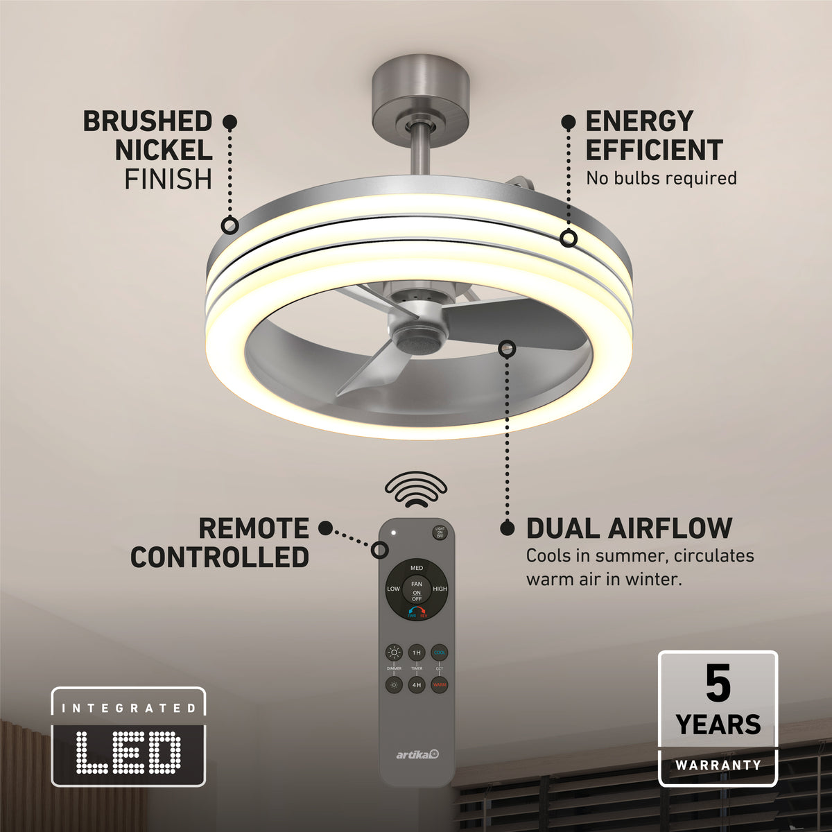 Horizon 58 cm (23 po) DEL moderne fandelier ventilateur de plafond avec lumière - télécommande incluse