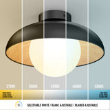A ceiling lamp is shown with its light split into five sections, each displaying a different color temperature: 2700K, 3000K, 3500K, 4000K, and 5000K, ranging from warm white to cool white.