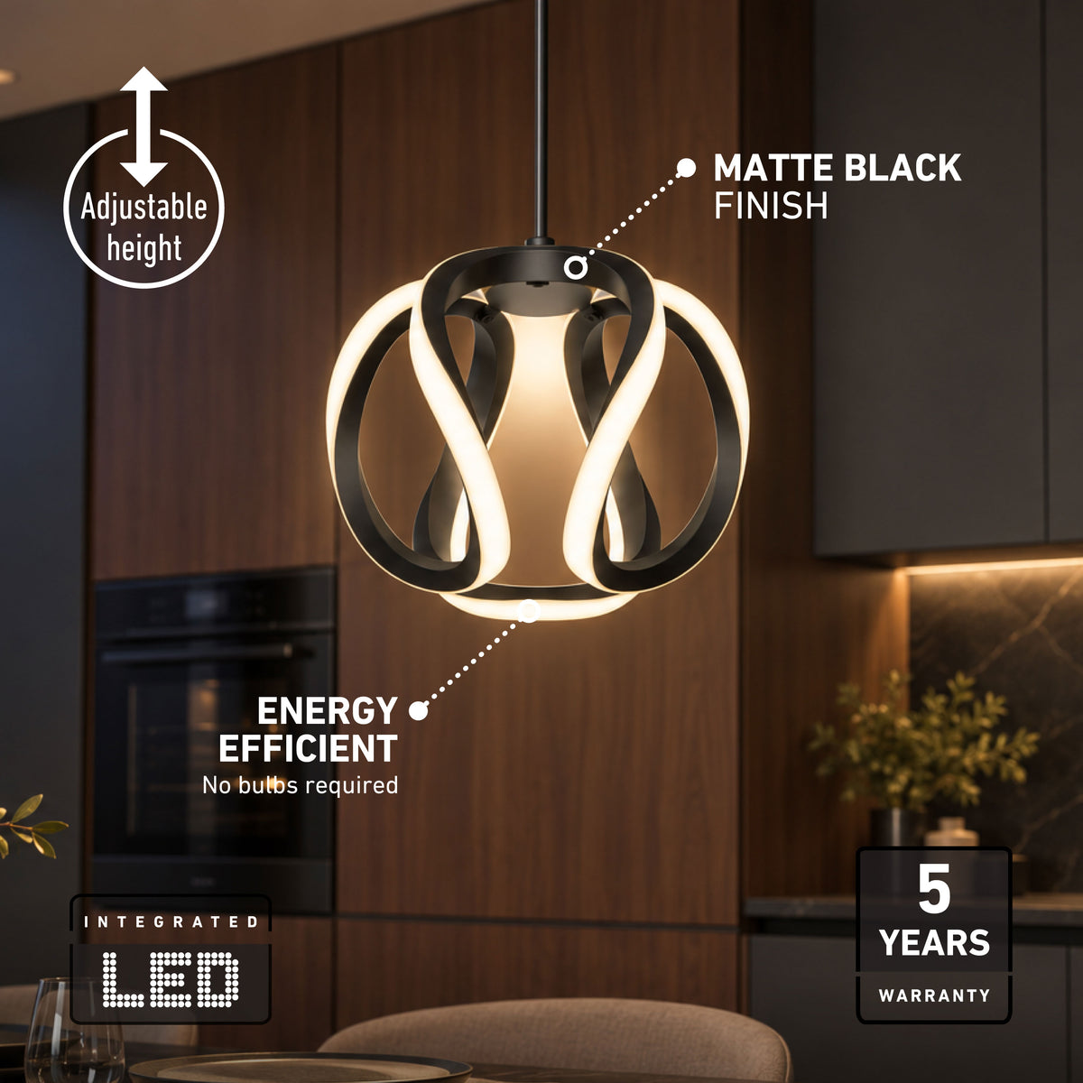 Artika Vivaldi LED pendant light 3 CCT offers adjustable height and energy efficiency with selectable color temps for your kitchen.
