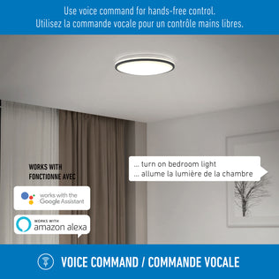 The Artika Macy 15 in. LED RGB WiFi ceiling light works with Alexa and includes English and French setup instructions.