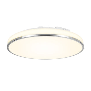 Artika Summit 15 in. LED Flush Mount 5CCT with white diffuser, slim silver trim, shown illuminated on a white background.
