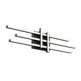 A modern wall light fixture with a rectangular black base and six horizontal, parallel, white light bars extending outward in an alternating stacked pattern.