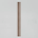 A vertical wooden slat with four narrow ridges, set against a plain light gray background.