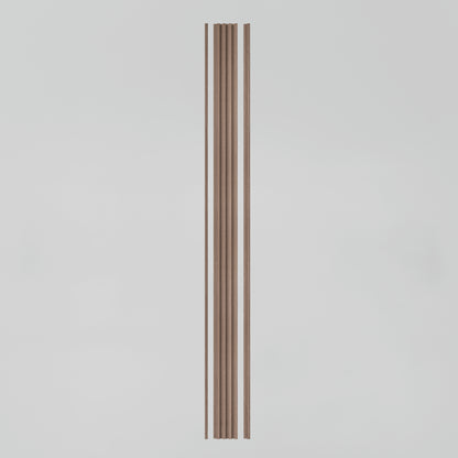The Artika Panolok 30.67 ft wall panel kit (pack of 8) features single vertical wooden slat panels with alternating wide and narrow grooves, set against a plain light gray background.