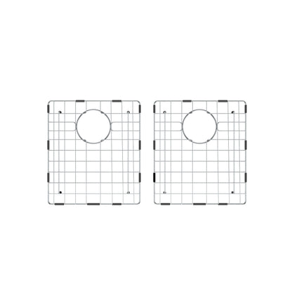 Two Baycrest 33 in. double bowl black sinks by Artika, side by side on a white background.