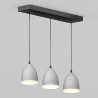 The Artika Bergen 3-light LED pendant features three gray, dome-shaped lamps hanging in a row from a sleek rectangular black base, providing evenly spaced soft white illumination.