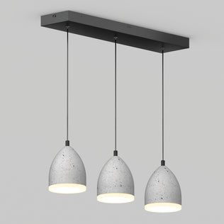 The Artika Bergen 3-light LED pendant features three gray, dome-shaped lamps hanging in a row from a sleek rectangular black base, providing evenly spaced soft white illumination.