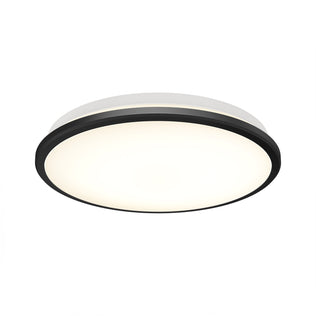 The Artika Vera 13 in. Modern LED Flush Mount Ceiling Light features a black rim, white frosted diffuser, and is dimmable.