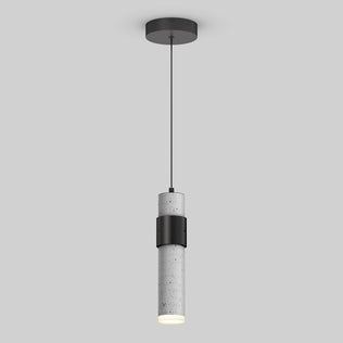 The Artika Barden 1-light LED pendant features a cylindrical concrete shade with a black metal accent and hangs from a black cord, shown against a plain light gray background.