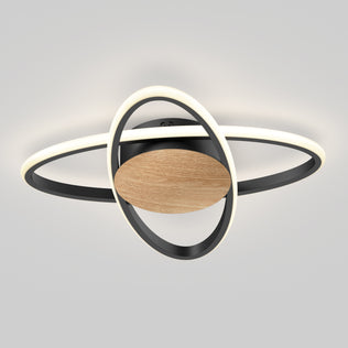 The Artika Atomic 15 in. LED flush mount light features wood-finish, black rings, and 5 CCT adjustable color balance.