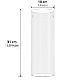 The Artika Outer glass cylinder 310 mm is a clear cylindrical vase with two small holes near the top edge and measures 310 mm (12.2 in) tall by 100 mm (3.9 in) diameter, as shown with arrows and measurements indicating size.