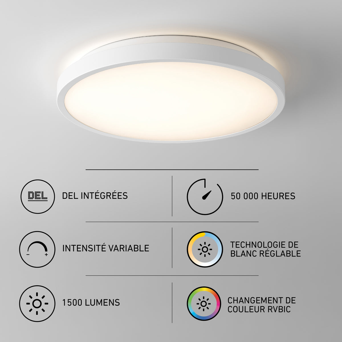 Artika Isara 12″ RGBIC LED flush mount: dimmable, color changing, 1500 lumens, 50,000h lifespan, interchangeable trim.