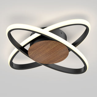 Artika Atomic 15" Modern LED Flush Mount Ceiling Light features 5 CCT, two rings, and a central wood-finish disc on black base.