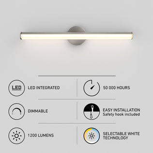 Artika Ewen modern LED bathroom vanity light 5 CCT, 1200 lumens, 50k-hour life—perfect for mirrors and easy to install.