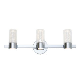 The Artika Novello modern LED bathroom vanity light features a chrome finish and cylindrical glass shades on a round base.