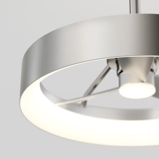 Close-up of the Artika Austin 23 in. LED modern ceiling fan, featuring a sleek, circular metallic design with a glowing white LED ring and remote control, set against a plain light background.