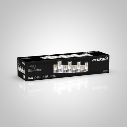Black rectangular box with Artika branding and Essence 27-in 1-Light Modern LED Vanity Light for Bathroom displayed on the front.