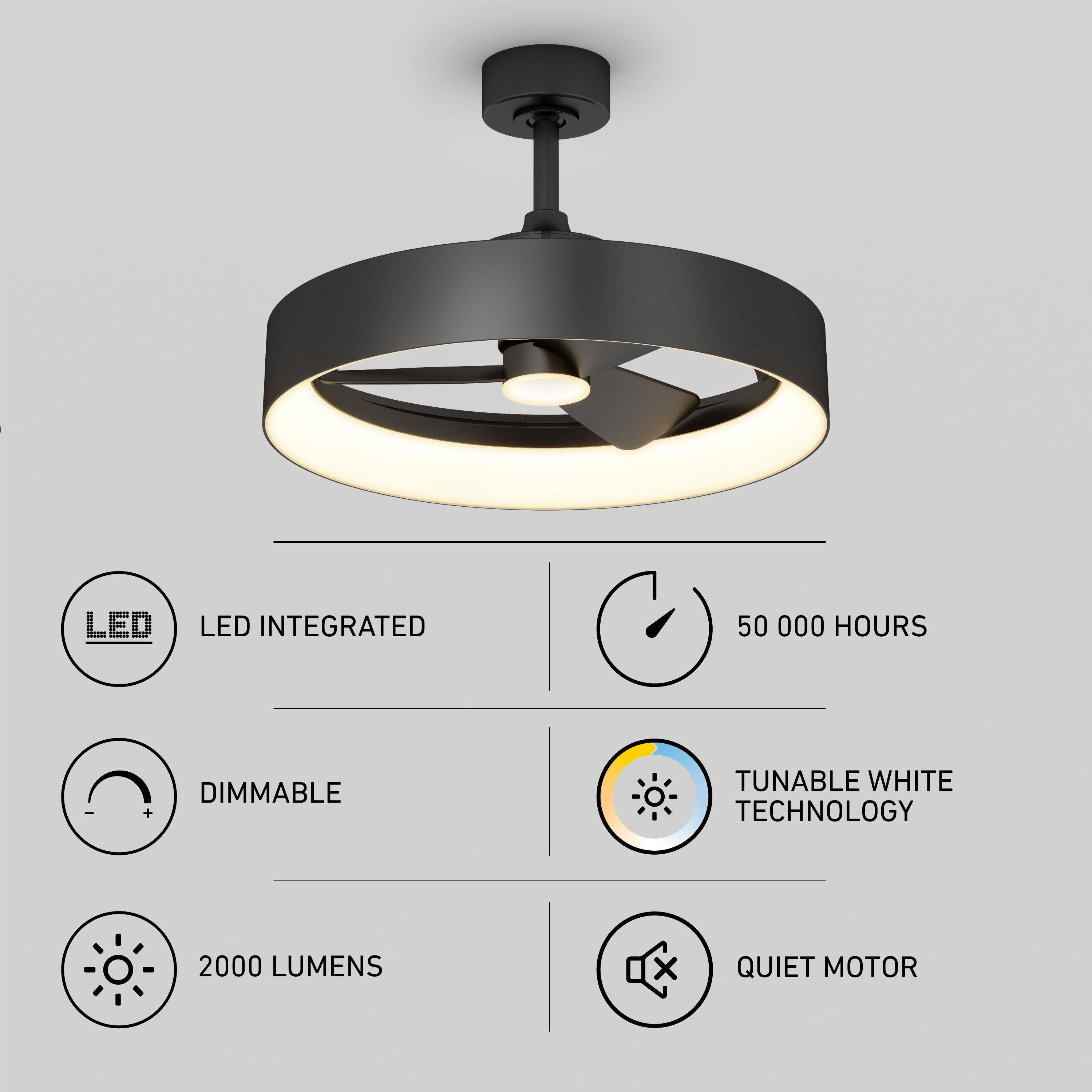 Austin ventilateur moderne 23 po. à DEL in Noir mat | Artika Canada