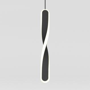 The Artika Finley modern LED pendant light 5 CCT features a twisted black body with white glowing edges, suspended vertically against a plain light gray background.