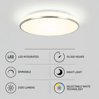 Artika Summit 15″ LED Flush Mount: dimmable, night light, 2500 lumens, 50K hrs, 5CCT selectable white.