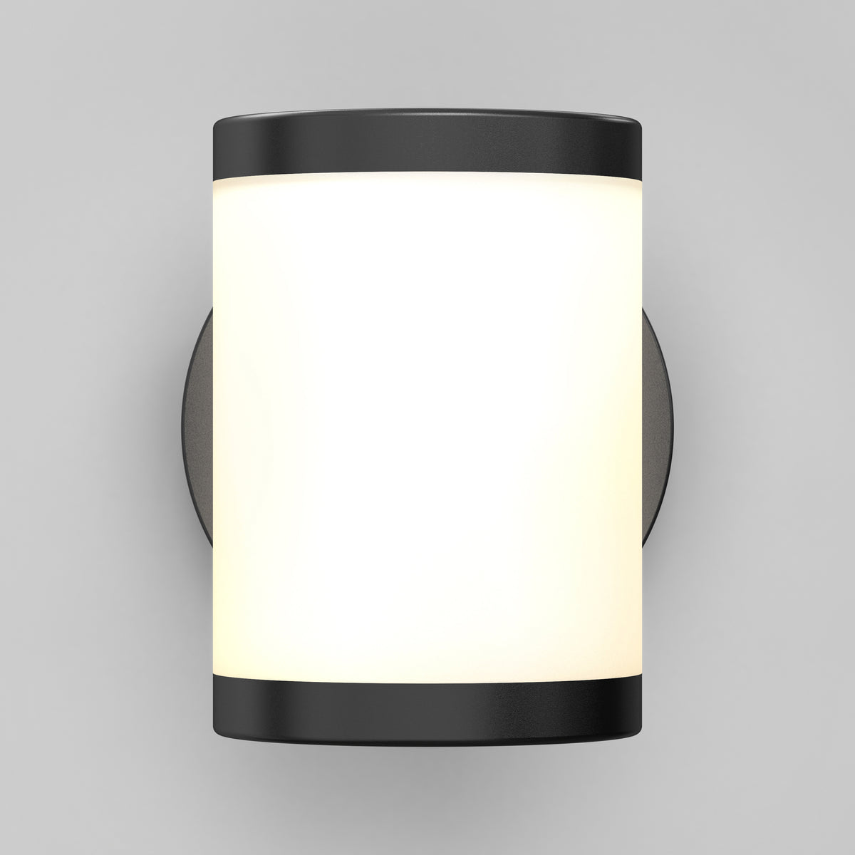 Artika’s Landon LED Outdoor Wall Light 2-Pack features black metal edges and a frosted diffuser, shown on a light gray wall.