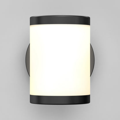 Artika’s Landon LED Outdoor Wall Light 2-Pack features black metal edges and a frosted diffuser, shown on a light gray wall.