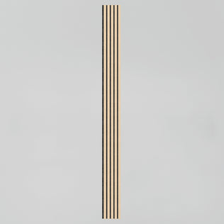 The Artika Sonolok sound-absorbing wall panel kit features a vertical wooden plank design with evenly spaced black parallel lines on a light gray background.