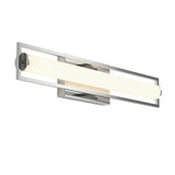 A modern, rectangular wall-mounted light fixture with a chrome frame and a frosted cylindrical LED light tube running horizontally in the center.