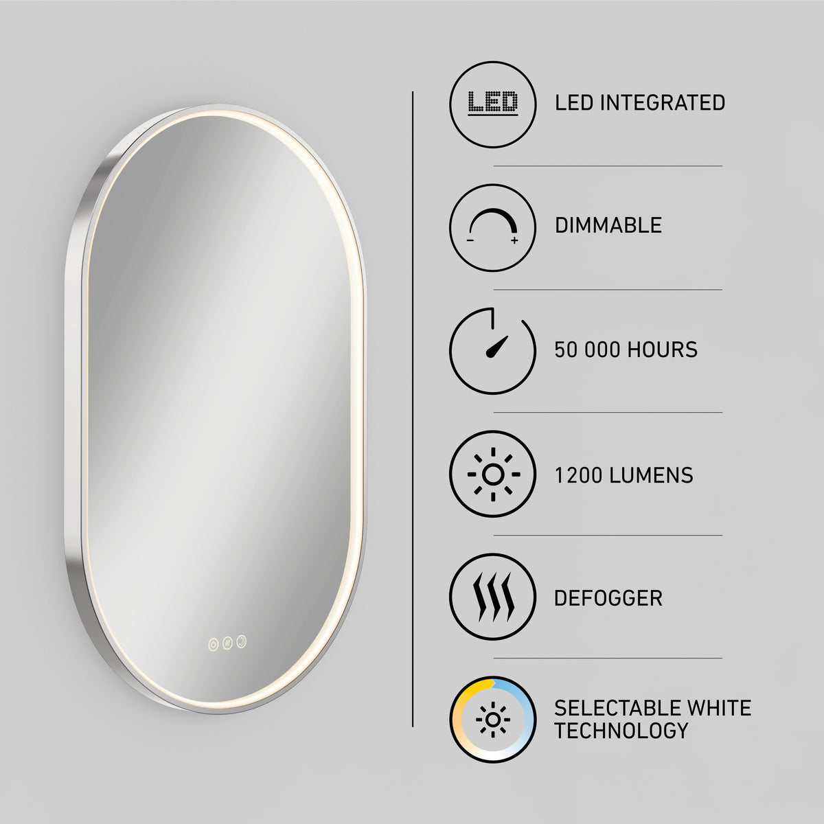 Royce Miroir à DEL 51 x 81 cm (20 x 32 po) 3 TCC antibuée