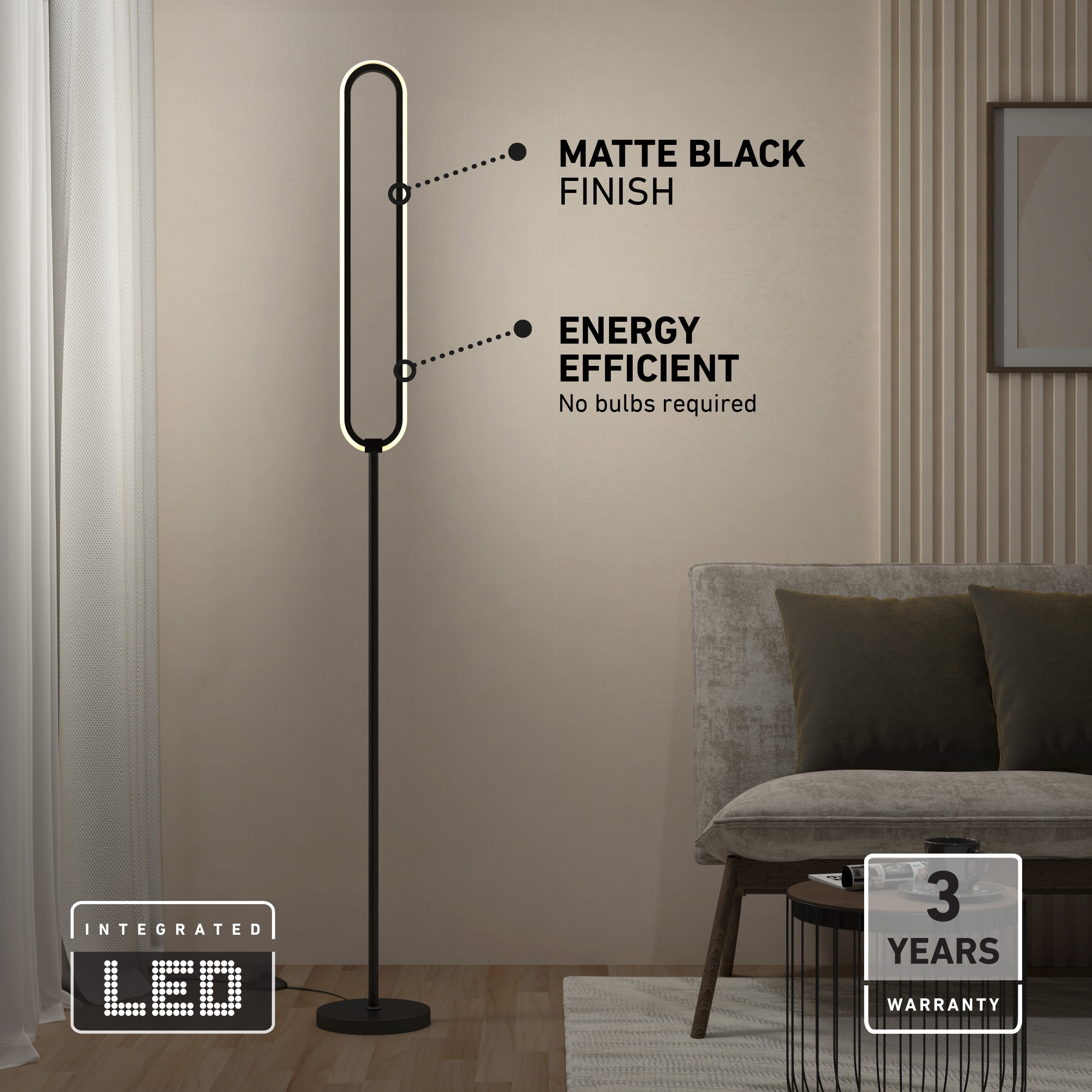 Leni Dimmable LED Floor Lamp, Matte Black | Artika Canada